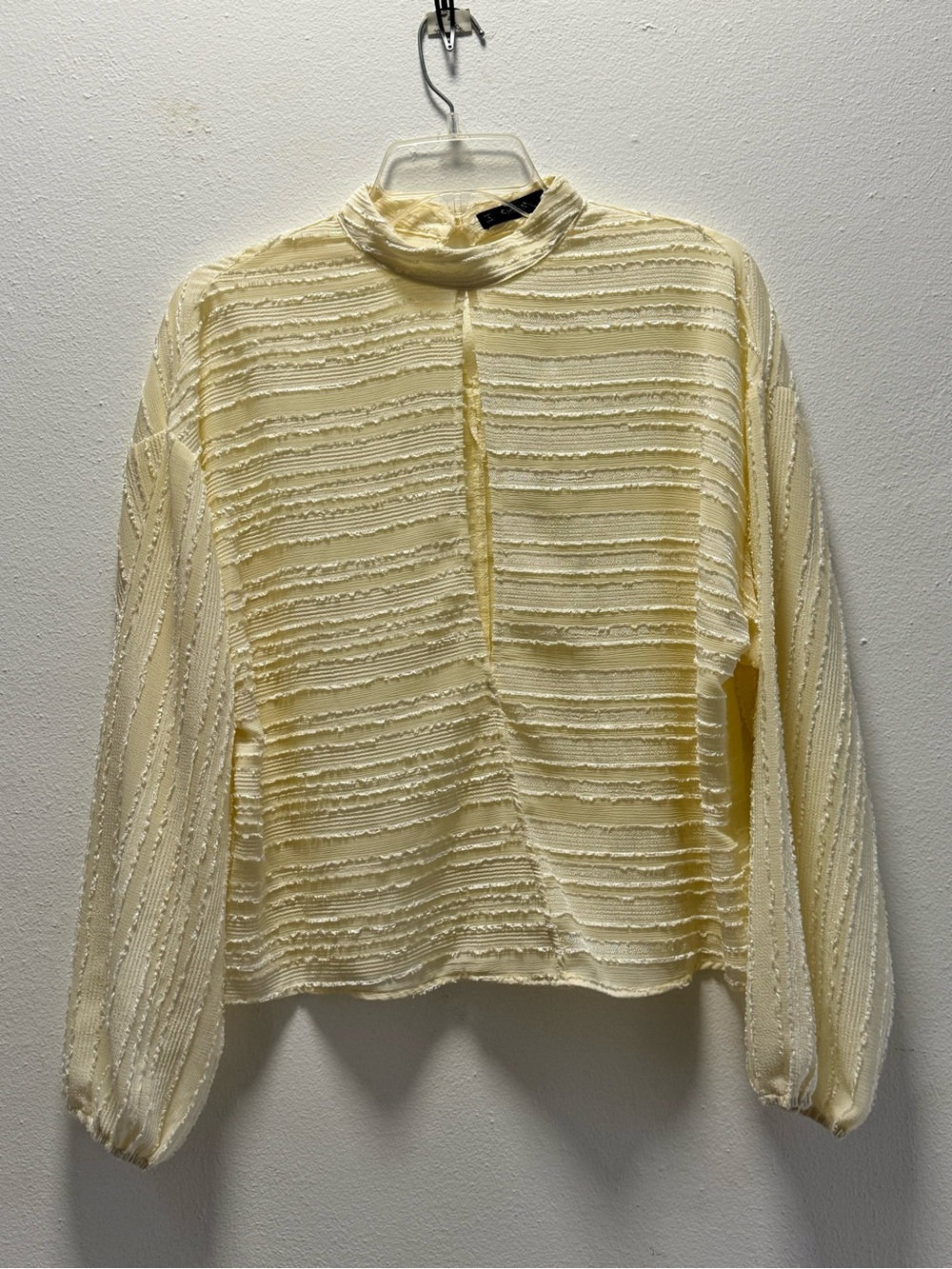 SHEIN Pale Yellow Textured Mock Neck Long Sleeve Top